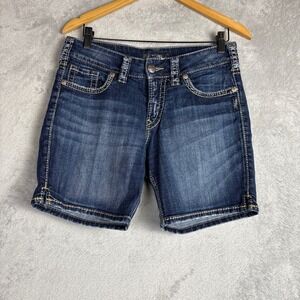 Silver Jeans Co Suki Mid Rise Dark Wash Denim Shorts Womens Size 28 Stretch